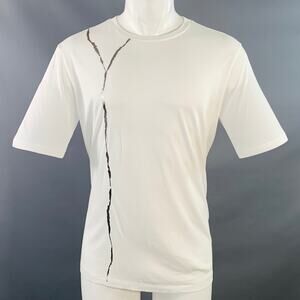 HAIDER ACKERMANN Size M White Silver Cotton Jersey Kintsugi Crew Neck T-shirt